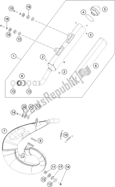 Todas as partes de Sistema De Exaustão do KTM 250 SX EU 2019