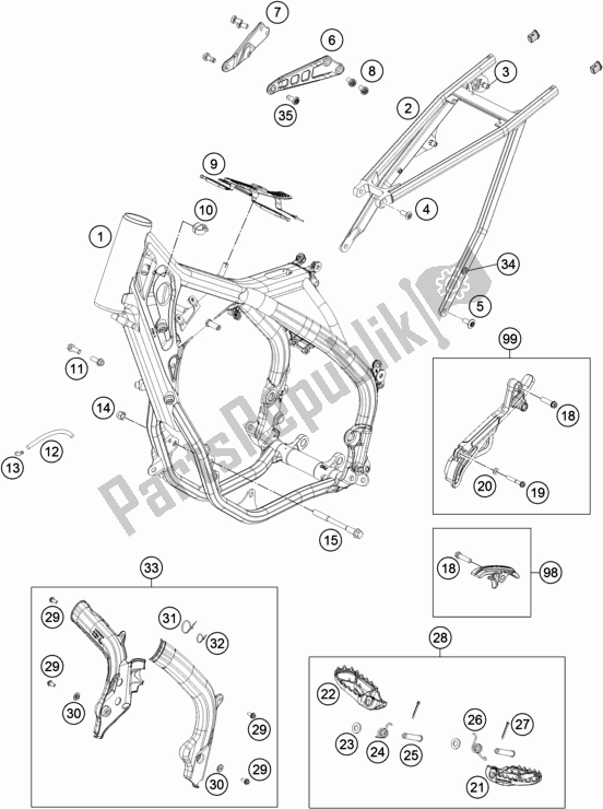 Tutte le parti per il Telaio del KTM 250 SX EU 2019