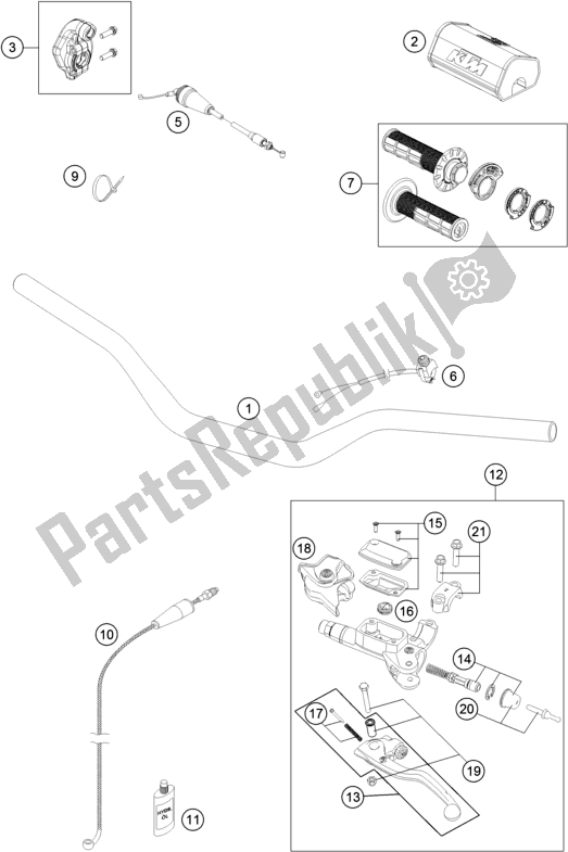 All parts for the Handlebar, Controls of the KTM 250 SX EU 2020 All parts for the Handlebar, Controls of the KTM 250 SX EU 2020