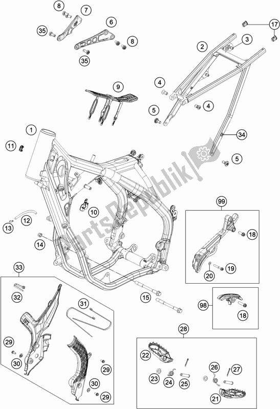 All parts for the Frame of the KTM 250 SX EU 2021