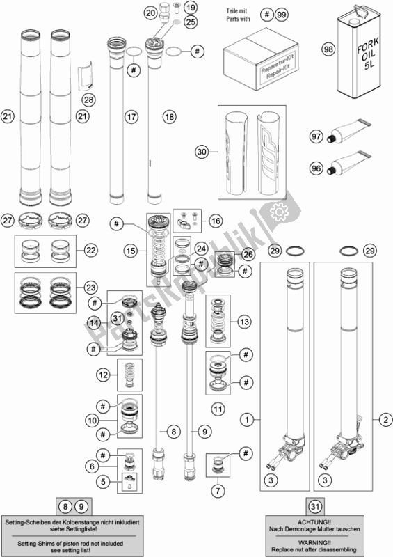 Toutes les pièces pour le Fourche Avant Démontée du KTM 250 SX EU 2021