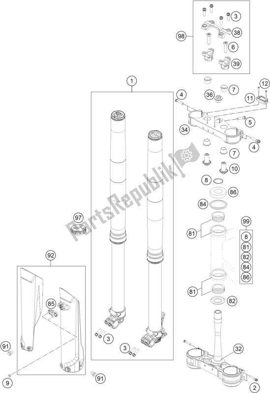 All parts for the Front Fork, Triple Clamp of the KTM 250 SX-F EU 2017