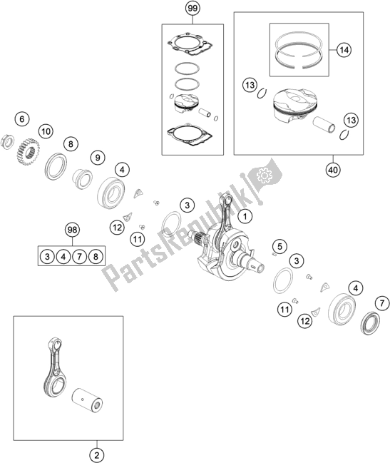 All parts for the Crankshaft, Piston of the KTM 250 SX-F US 2017