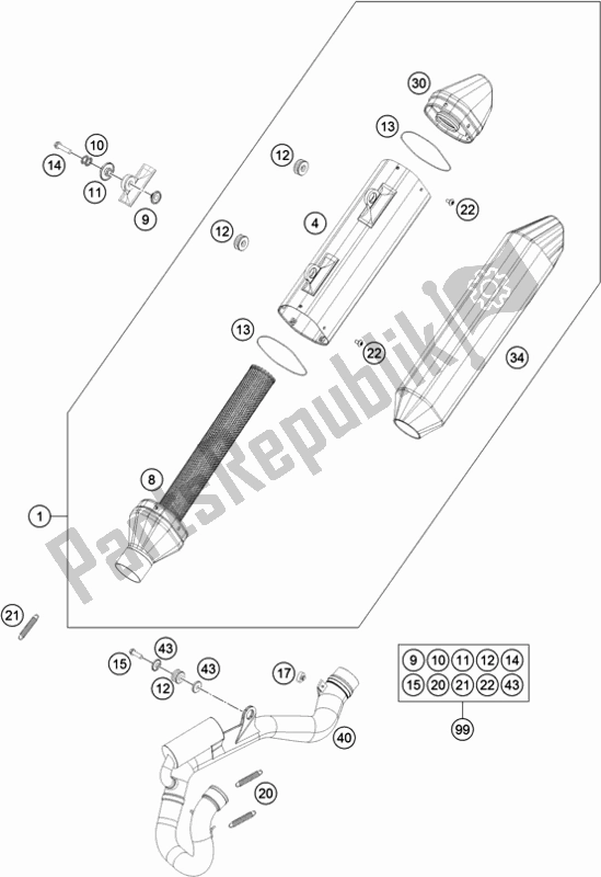 All parts for the Exhaust System of the KTM 250 SX-F US 2017