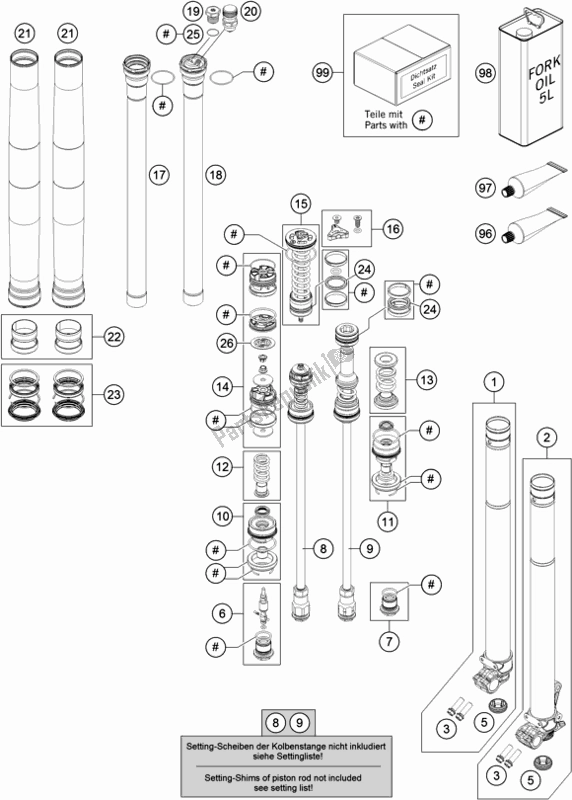 All parts for the Front Fork Disassembled of the KTM 250 SX-F US 2017