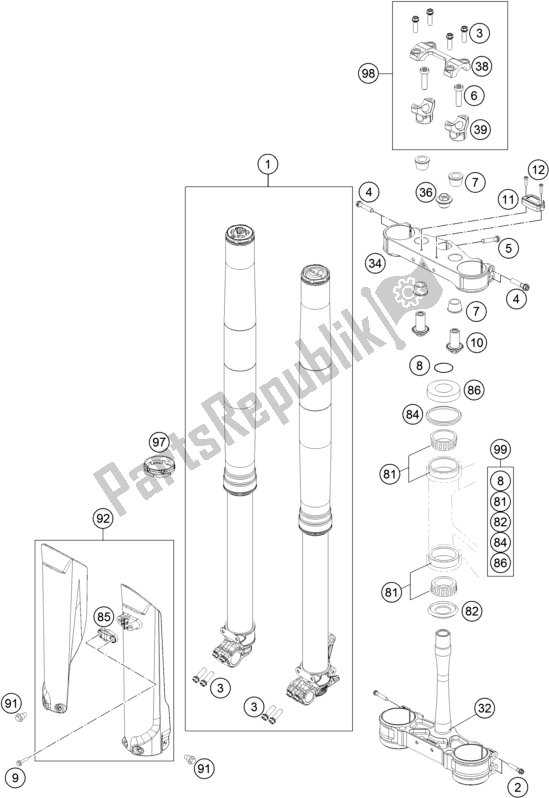 All parts for the Front Fork, Triple Clamp of the KTM 250 SX-F US 2017