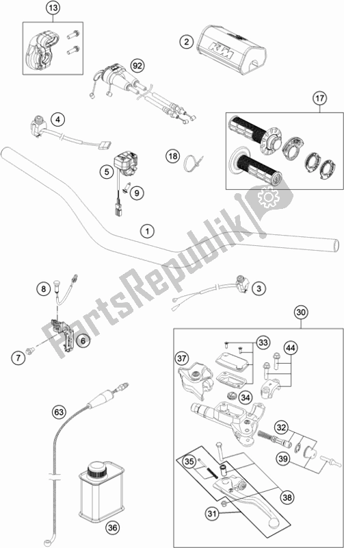 All parts for the Handlebar, Controls of the KTM 250 SX-F US 2017