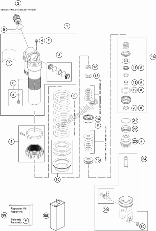 All parts for the Shock Absorber Disassembled of the KTM 250 SX-F US 2017