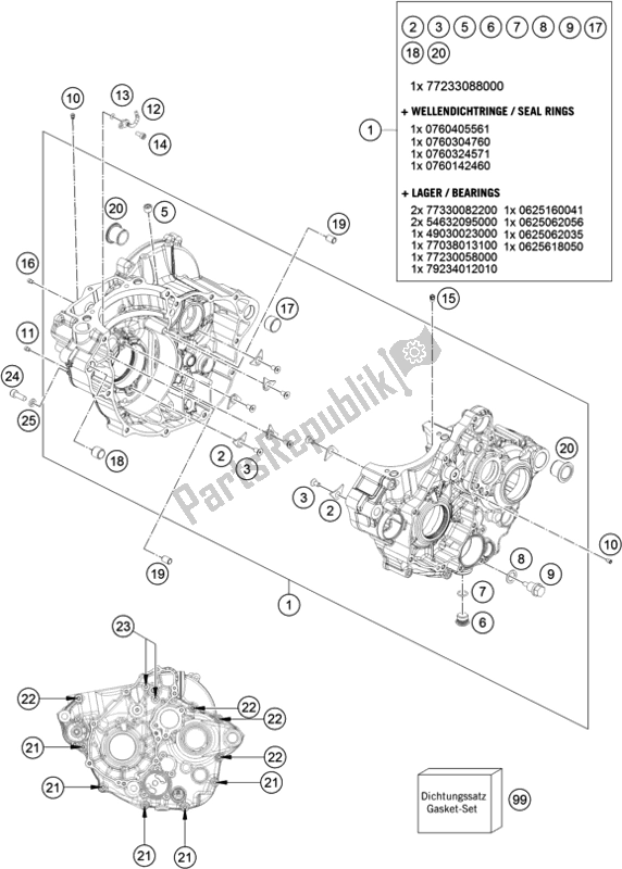 All parts for the Engine Case of the KTM 250 SX-F US 2018