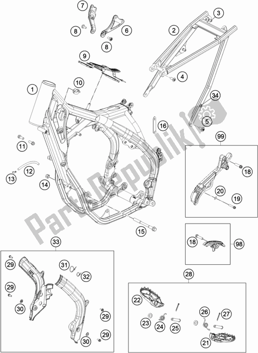 All parts for the Frame of the KTM 250 SX-F US 2018