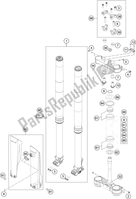 Todas as partes de Garfo Dianteiro, Braçadeira Tripla do KTM 250 SX-F US 2018