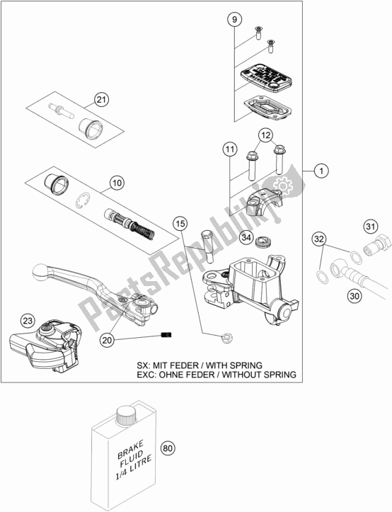 All parts for the Hand Brake Cylinder of the KTM 250 SX-F US 2018