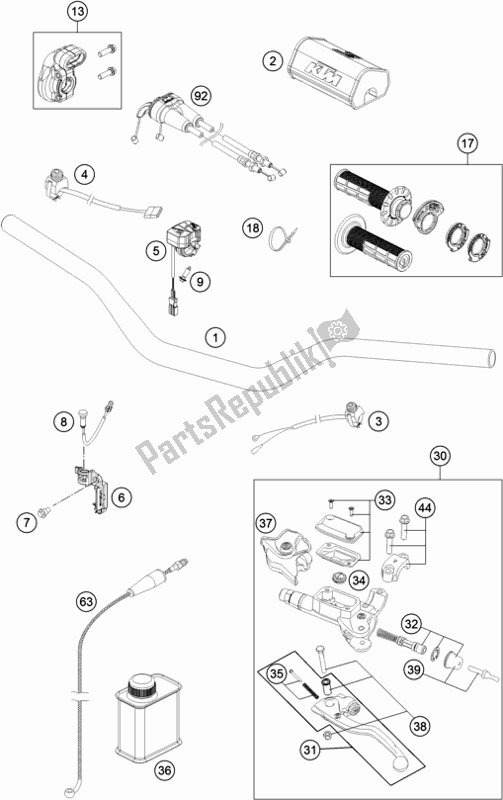 Todas las partes para Manillar, Controles de KTM 250 SX-F US 2018