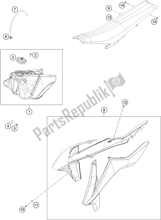 Todas las partes para Tanque, Asiento, Tapa de KTM 250 SX-F US 2018