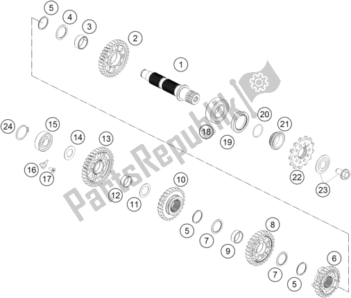 Toutes les pièces pour le Transmission Ii - Arbre Intermédiaire du KTM 250 SX-F US 2018