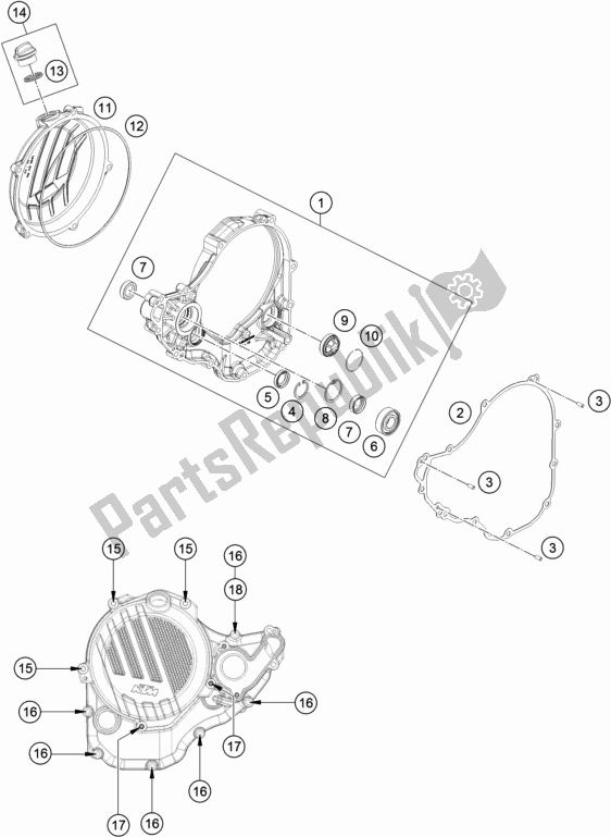 Tutte le parti per il Coperchio Frizione del KTM 250 SX-F US 2019