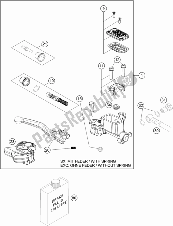 Alle onderdelen voor de Front Brake Control van de KTM 250 SX-F US 2019