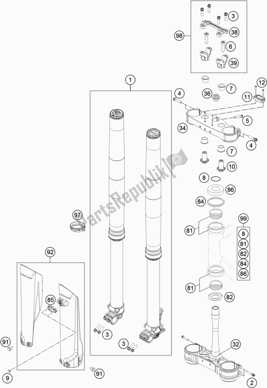 Tutte le parti per il Forcella Anteriore, Pinza Tripla del KTM 250 SX-F US 2019