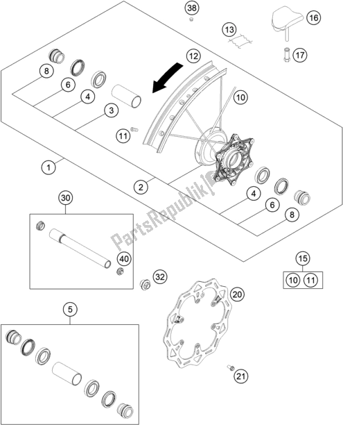 All parts for the Front Wheel of the KTM 250 SX-F US 2019