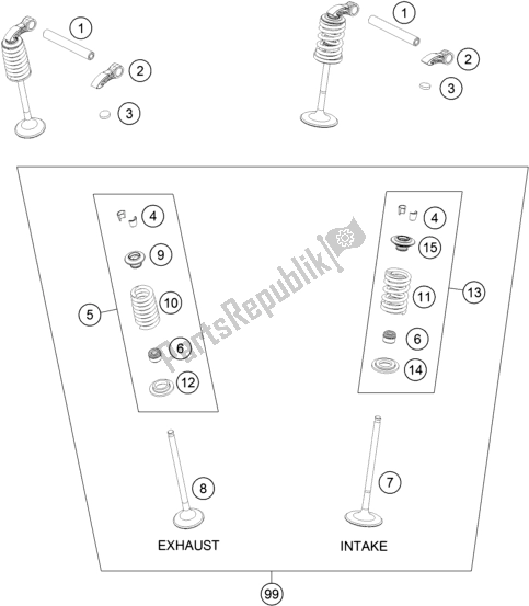 Tutte le parti per il Azionamento Della Valvola del KTM 250 SX-F US 2019