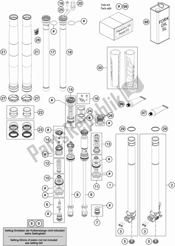 Tutte le parti per il Forcella Anteriore Smontata del KTM 250 SX-F US 2020