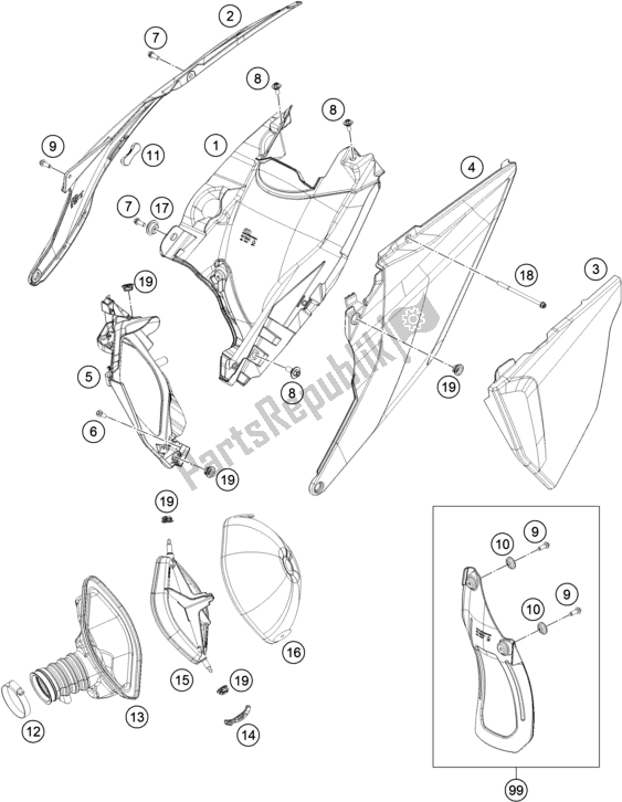 All parts for the Air Filter of the KTM 250 SX-F US 2021