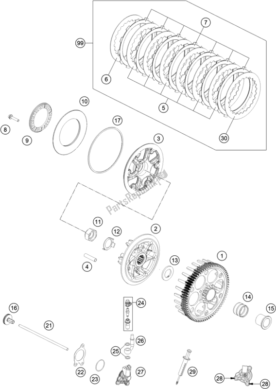 All parts for the Clutch of the KTM 250 SX-F US 2021