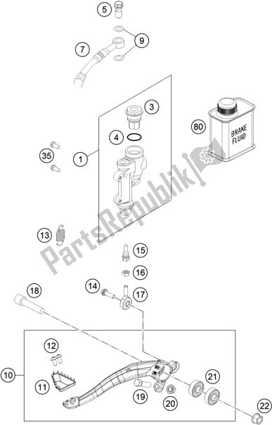 Todas as partes de Controle De Freio Traseiro do KTM 250 SX-F US 2021