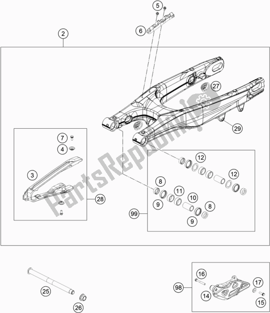 All parts for the Swing Arm of the KTM 250 SX-F US 2021