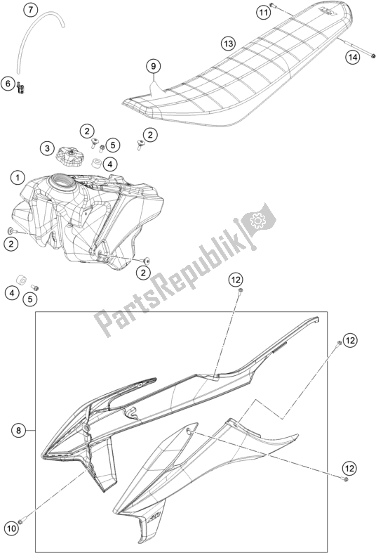 Todas las partes para Tanque, Asiento de KTM 250 SX-F US 2021