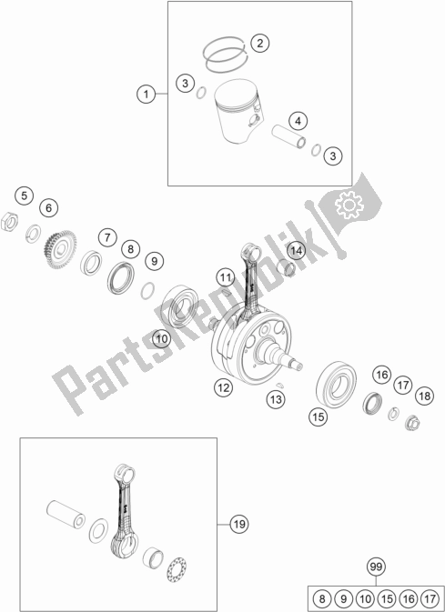 Todas as partes de Virabrequim, Pistão do KTM 250 SX US 2017