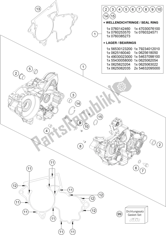 Toutes les pièces pour le Carter Moteur du KTM 250 SX US 2017