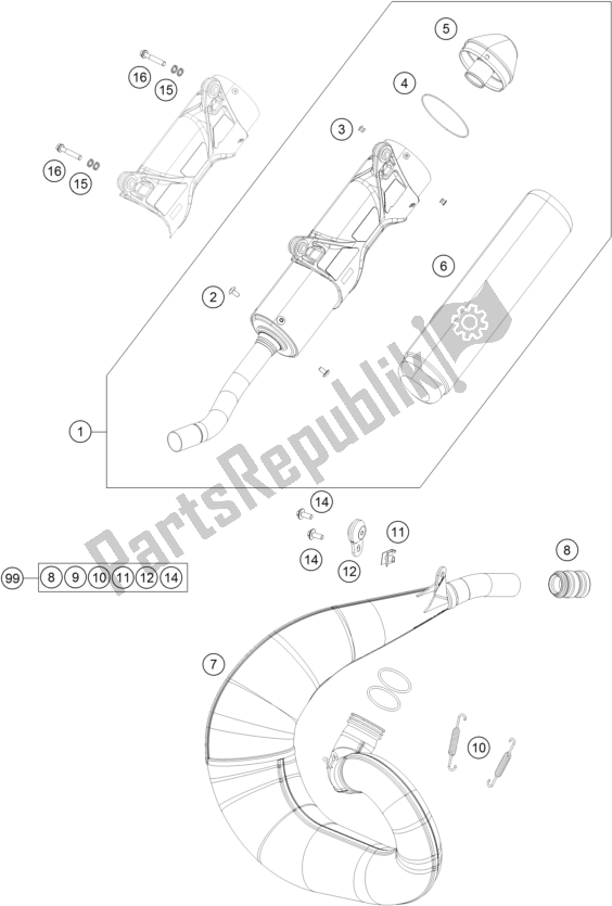 All parts for the Exhaust System of the KTM 250 SX US 2017
