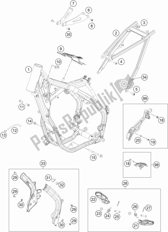 All parts for the Frame of the KTM 250 SX US 2017