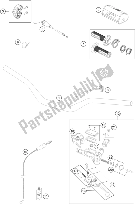 All parts for the Handlebar, Controls of the KTM 250 SX US 2017