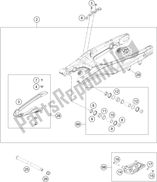 All parts for the Swing Arm of the KTM 250 SX US 2017