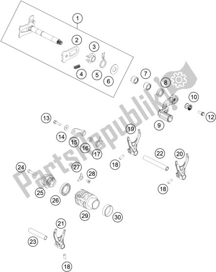 All parts for the Shifting Mechanism of the KTM 250 SX US 2018