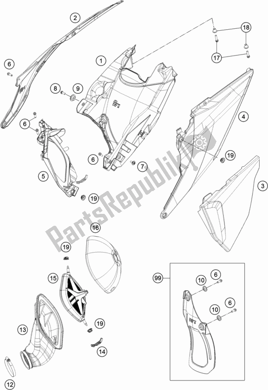 Alle onderdelen voor de Luchtfilter van de KTM 250 SX US 2019