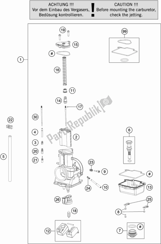 All parts for the Carburetor of the KTM 250 SX US 2019