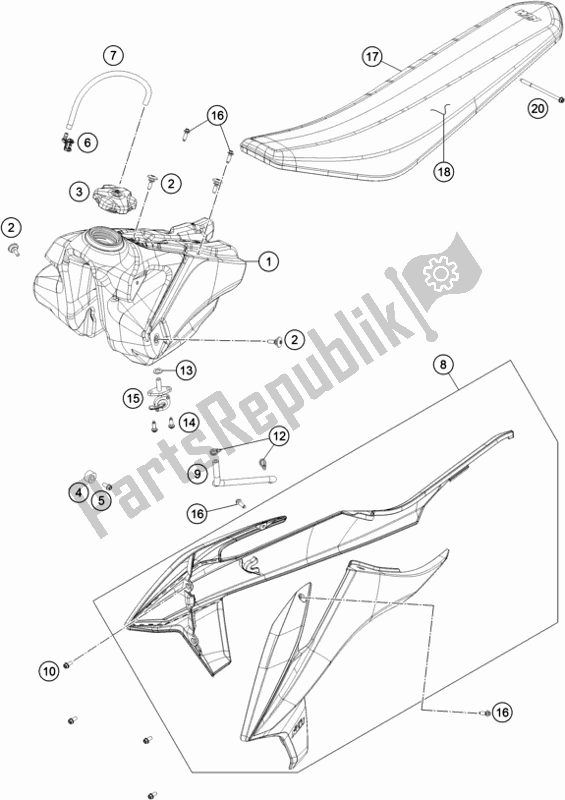 All parts for the Tank, Seat of the KTM 250 SX US 2019