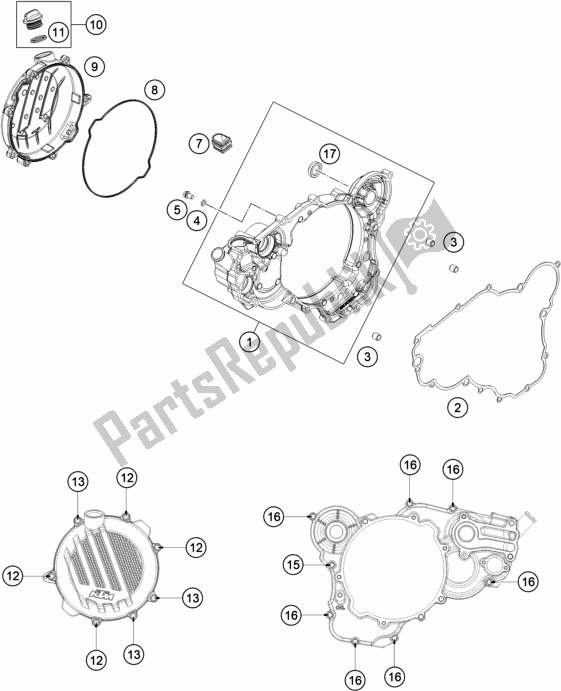 All parts for the Clutch Cover of the KTM 250 SX US 2020