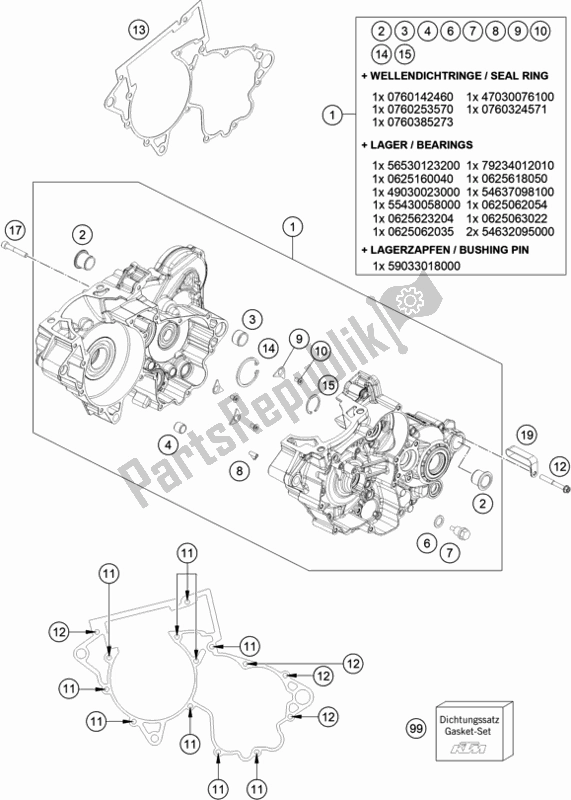 All parts for the Engine Case of the KTM 250 SX US 2020