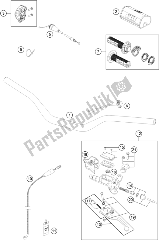 All parts for the Handlebar, Controls of the KTM 250 SX US 2020