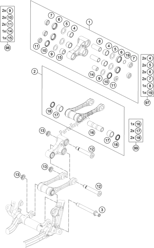 Todas las partes para Enlace De Palanca Profesional de KTM 250 SX US 2020