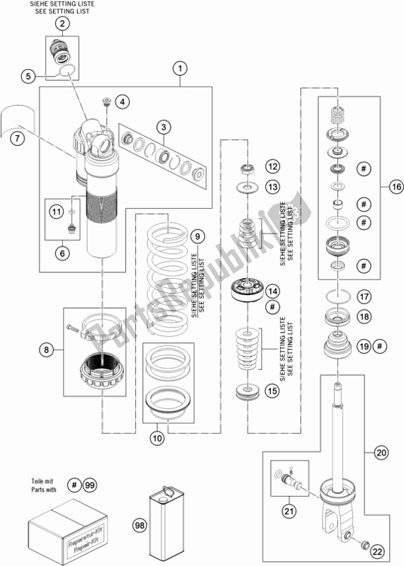 Todas as partes de Amortecedor Desmontado do KTM 250 SX US 2020