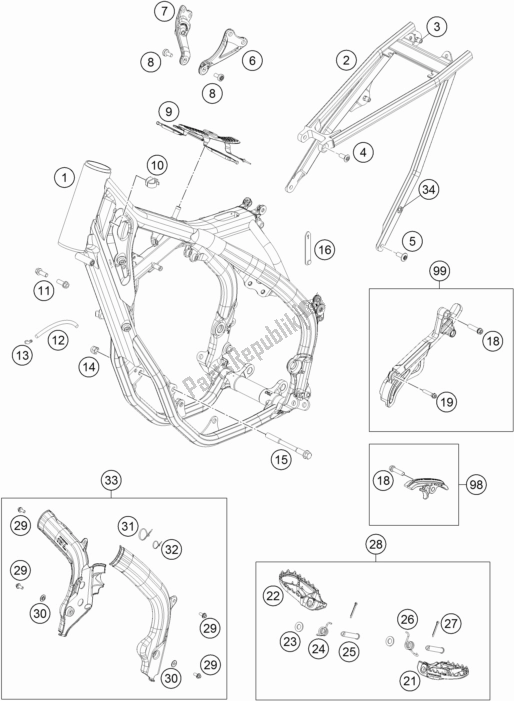 Todas as partes de Quadro, Armação do KTM 250 XC-F US 2017