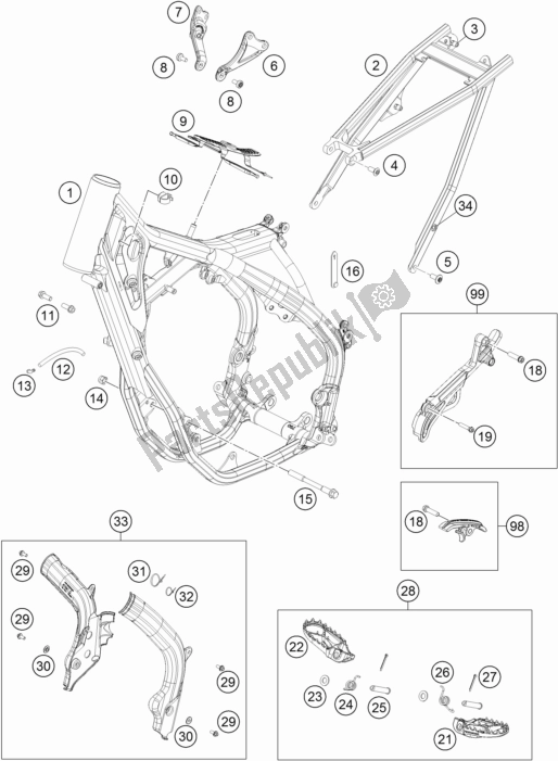 Todas as partes de Quadro, Armação do KTM 250 XC-F US 2017