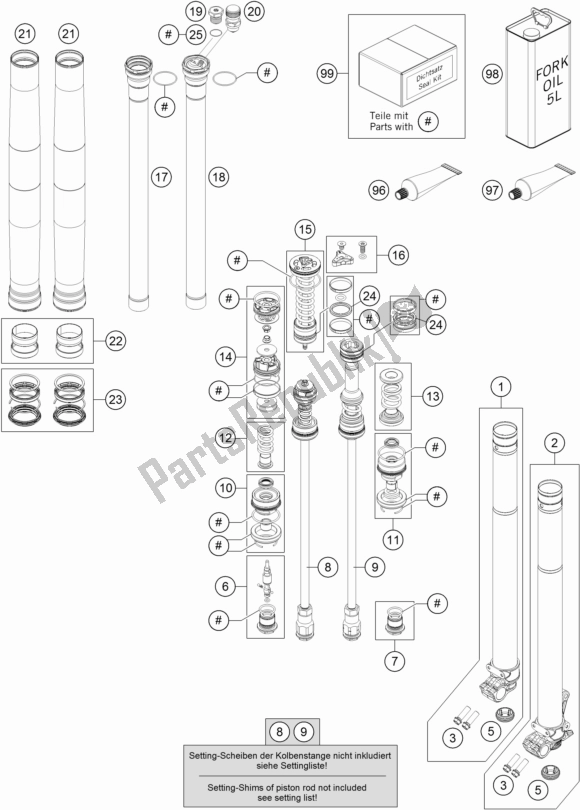 Tutte le parti per il Forcella Anteriore Smontata del KTM 250 XC-F US 2017