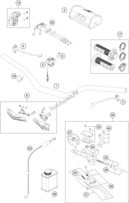 All parts for the Handlebar, Controls of the KTM 250 XC-F US 2017