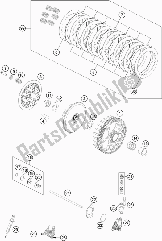 All parts for the Clutch of the KTM 250 XC-F US 2018